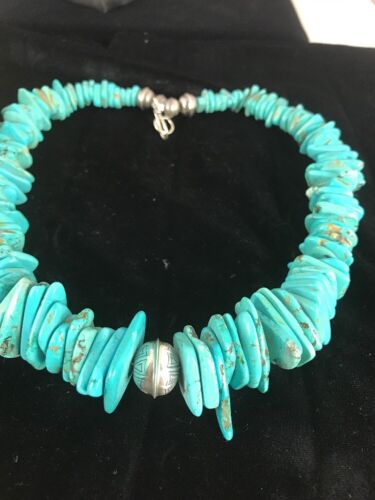 Navajo Pearls Sterling Silver Turquoise Nugget Necklace | Authentic Native American | 20" | Graduated