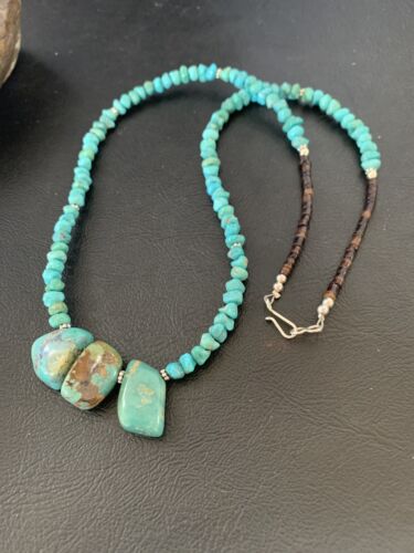 Navajo Blue Turquoise Nugget Pendant Necklace | Sterling Silver Pearls | 18" | Authentic Native American Handmade | 12446