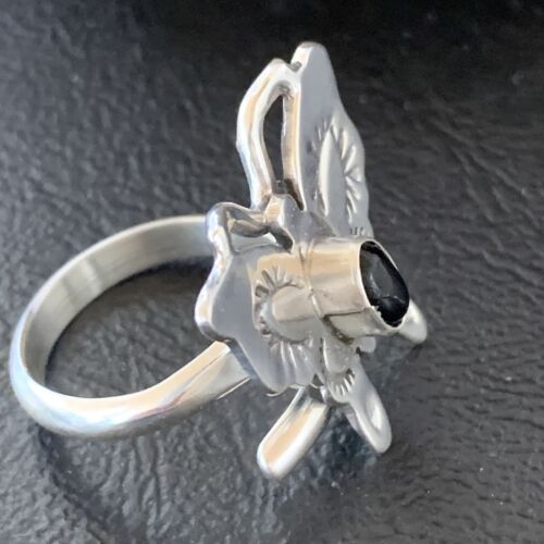Southwestern Navajo Black Onyx Butterfly Ring | Sterling Silver | Adj Sz 8 | 10384