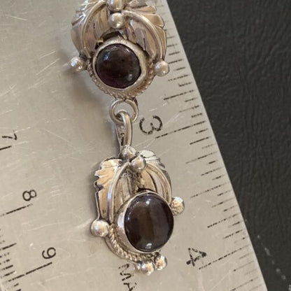 Navajo Purple Sugilite Post Dangle Earrings | Sterling Silver | Authentic Native American Handmade | 1590