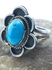 Southwestern Blue Turquoise Navajo Ring | Sterling Silver | Sz 6 | Authentic Native American Handmade | 4407