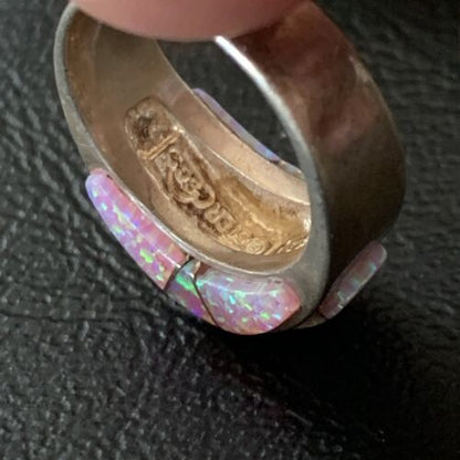 Navajo Pink Opal Inlay Band Ring | Sz 6 | Authentic Native American Handmade | 12404 - Masha USA