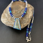 Navajo Men's Pendant | Blue Lapis Turquoise Opal Inlay | Sterling Silver Necklace | 22" | 13356