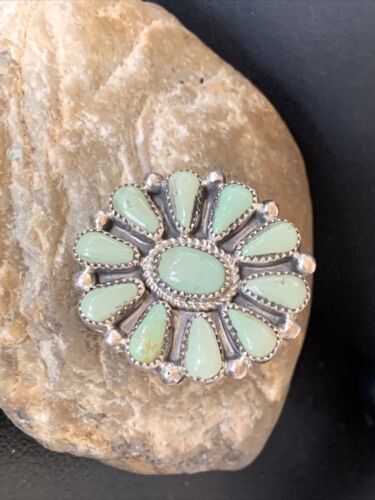 Navajo Green Turquoise Cluster Ring | Authentic Native American Sterling Silver | Multi-Stone | Sz 9 | 12195