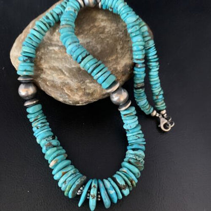 Authentic Native American Navajo Graduated Blue Turquoise Necklace | Sterling Silver | 22" | 13568