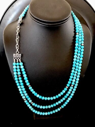 Navajo Sterling Silver Necklace | Native American Blue Turquoise Bead | Stabilized | 3390