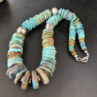 Navajo Blue Green Turquoise Bead Necklace | Sterling Silver | Authentic Native American | 20" | 14238