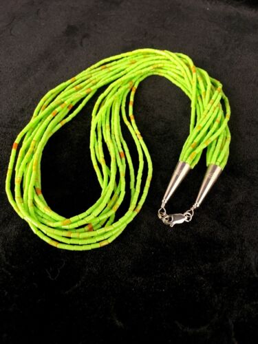 Southwestern Gaspeite Heishi Necklace | 10 Strand | Sterling Silver | 20" | 8871