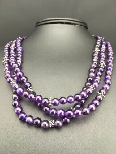 Native American Navajo 3-Strand Amethyst Necklace | Sterling Silver | 19" | 1328