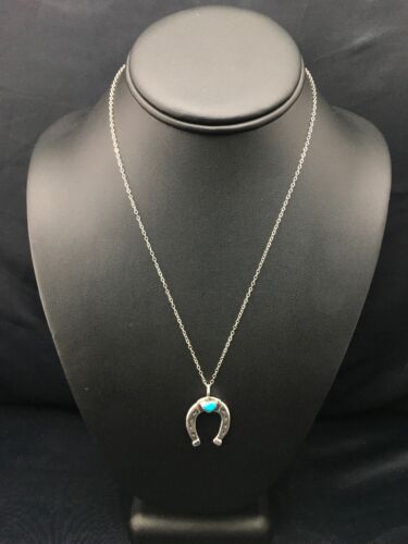Navajo Blue Turquoise Naja Pendant Necklace | Sterling Silver Chain | Authentic Native American Handmade | 4466