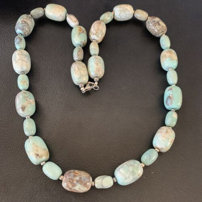 Navajo Blue Turquoise Bead Necklace | Sterling Silver | 20" | Authentic Native American Handmade | 12965