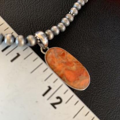 Navajo Red Apple Coral Necklace Pendant Naja | Sterling Silver | Authentic Native American Handmade | 13932