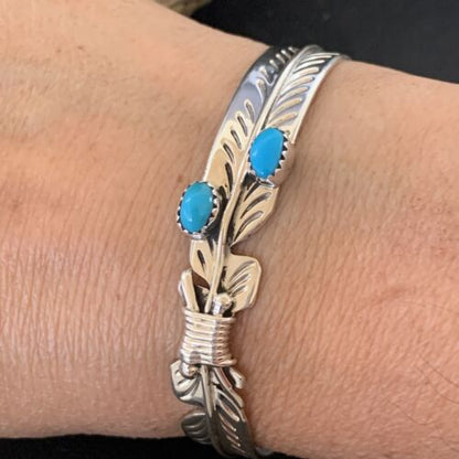 Navajo Blue Kingman Turquoise Cuff Bracelet | Sterling Silver | Authentic Native American Handmade | 12877 - Masha USA