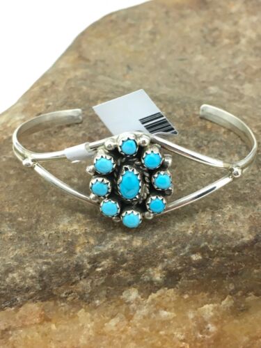 Native American Handmade Sterling Silver Blue Turquoise Bracelet | 10181