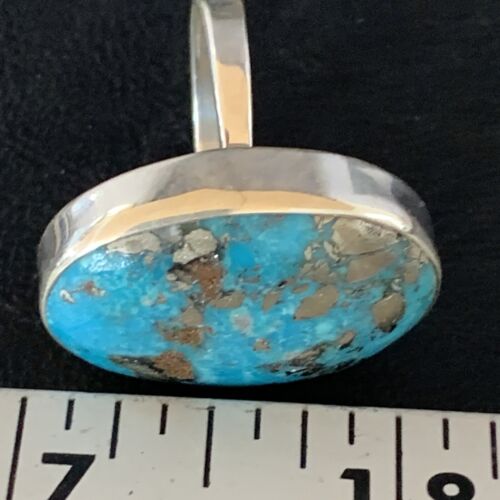 Navajo Blue Turquoise Adjustable Ring | Sterling Silver | Sz 8.5 | Authentic Native American Handmade | 14036