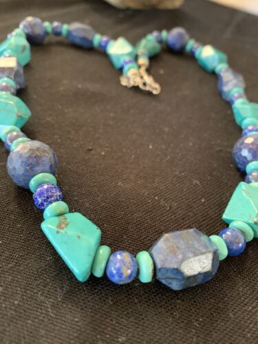 Native American Navajo Lapis & Turquoise Necklace | Sterling Silver | 21" | 00256