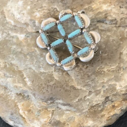 Zuni Blue Turquoise Pin Pendant | Sterling Silver | Authentic Native American Handmade | 12133
