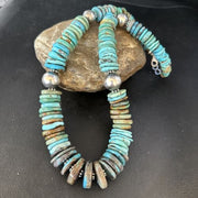 Navajo Blue Green Turquoise Bead Necklace | Sterling Silver | Authentic Native American | 20" | 14238