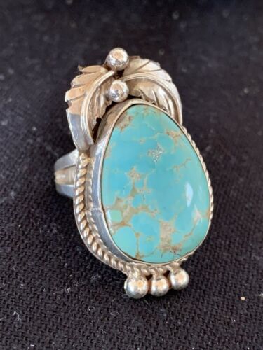 Native American Navajo Blue Turquoise Ring | Sterling Silver | Sz 9.5 | 668