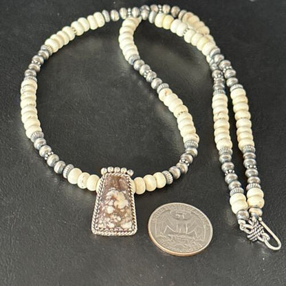 Navajo Wild Horse Turquoise Necklace Pendant | Sterling Silver | Authentic Native American Handmade | 14609