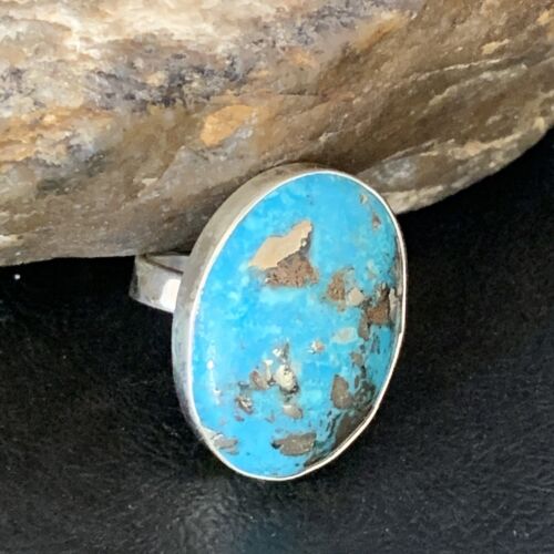 Navajo Blue Turquoise Adjustable Ring | Sterling Silver | Sz 8.5 | Authentic Native American Handmade | 14036