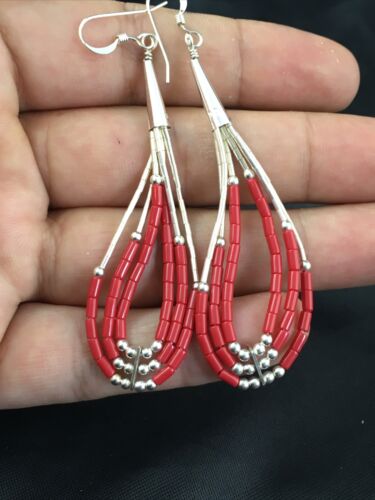 Liquid Silver Heishi Dangle Earrings | Apple Sponge Coral | Sterling Silver | 2.25" | 1981