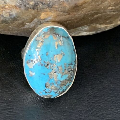 Navajo Blue Turquoise Adjustable Ring | Sterling Silver | Sz 8.5 | Authentic Native American Handmade | 14035