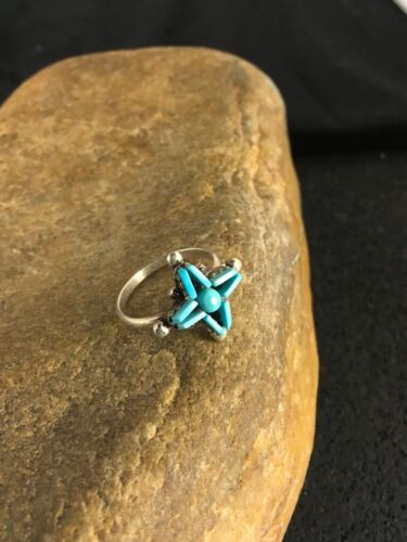Zuni Blue Turquoise Needle Point Ring | Authentic Native American Sterling Silver | Multi-Stone | Sz 6 | 8776