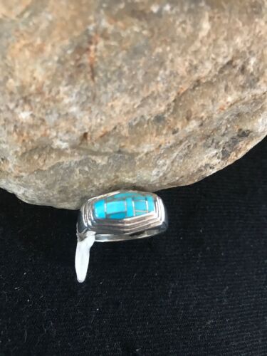 Navajo Sterling Silver Turquoise Inlay Ring | Sz 9.5 | Native American Southwestern | 3434