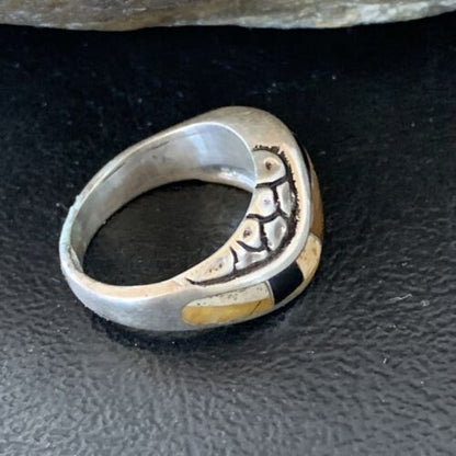 Navajo Black Onyx Coffee Tigers Eye Inlay Ring | Sterling Silver | Sz 6.5 | 10737