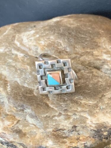 Navajo Blue Turquoise Pink Coral Inlay Ring | Sz 6.5 | Authentic Native American Handmade | 13133 - Masha USA