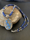 Navajo Sterling Silver Blue Denim Lapis Necklace Pendant | Multi-Stone | Authentic Native American Handmade | 12262