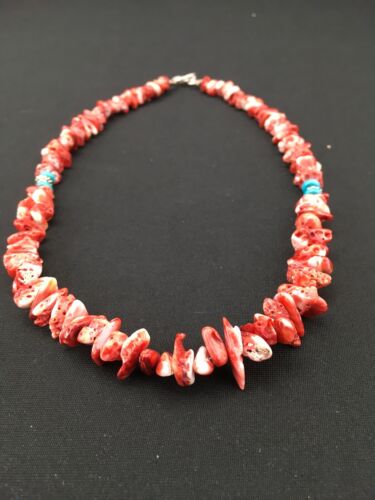 Native American Red Spiny Oyster Navajo Necklace | Sterling Silver | 18" | 4763