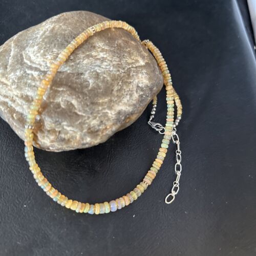 Native American Fire Opal Necklace | Sterling Silver | Navajo | 18" | 14540