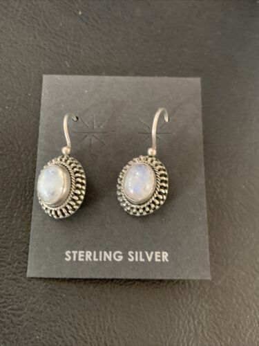Navajo White Quartz Dangle Earrings | Sterling Silver | 1" | Authentic Native American Handmade | 13042