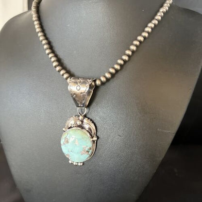Navajo Blue Golden Hills Pendant Necklace | Sterling Silver | Authentic Native American Handmade | 14621