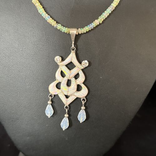 Navajo Fire Opal Pendant Necklace | Sterling Silver | 22" Chain | Authentic Native American Handmade | 14541 - Masha USA
