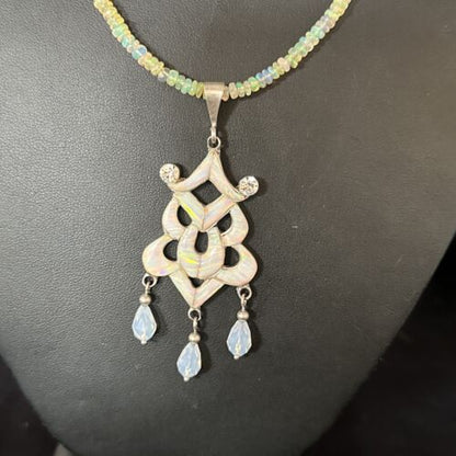 Navajo Fire Opal Pendant Necklace | Sterling Silver | 22" Chain | Authentic Native American Handmade | 14541 - Masha USA