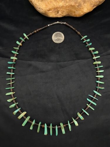 Navajo Green Turquoise & Bone Bead Necklace | Sterling Silver | 20" | Authentic Native American Handmade | 3281