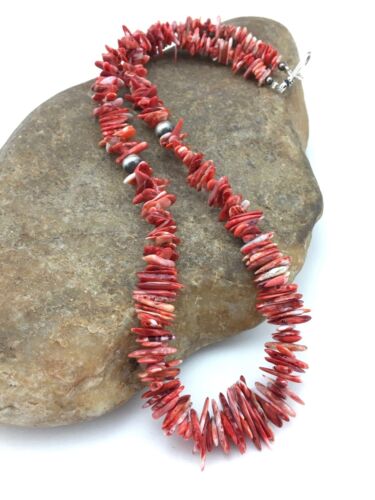 Navajo Red Spiky Spiny Oyster Necklace | Sterling Silver | Authentic Native American | 18" | 4772