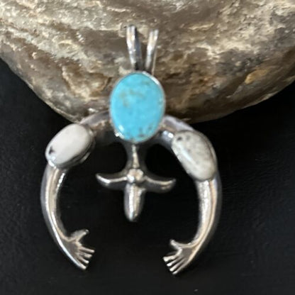 Navajo Blue Kingman Turquoise White Buffalo Naja Pendant | Sterling Silver | Authentic Native American Handmade | 14669 - Masha USA