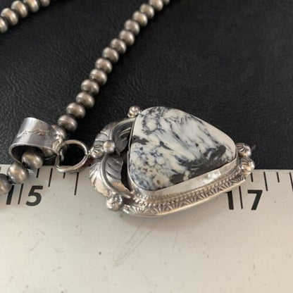 White Buffalo Turquoise Pendant Necklace | Sterling Silver | Navajo | Authentic Native American Handmade | 14057