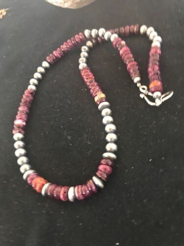 Navajo Purple Spiny Oyster & Turquoise Necklace | Sterling Silver | Authentic Native American | Single Strand | 20" | 11747