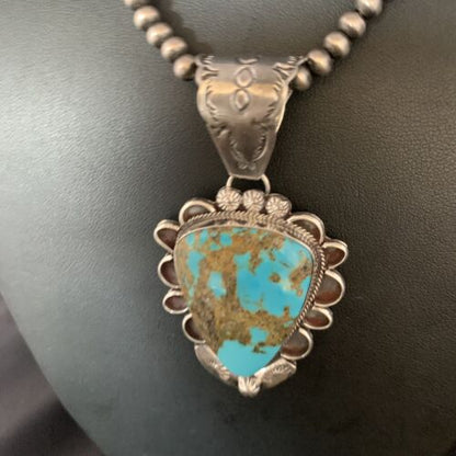 Men's Kingman Blue Turquoise Necklace | Sterling Silver | 3" Pendant | Authentic Native American Handmade | 13995