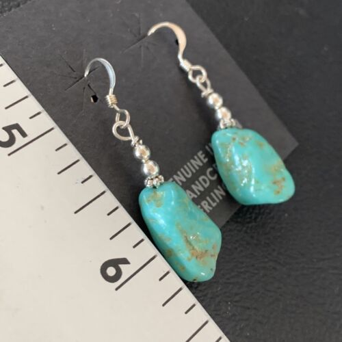 Navajo Turquoise Bead Nugget Earrings | Sterling Silver Pearls | 1" | Authentic Native American Handmade | 12896