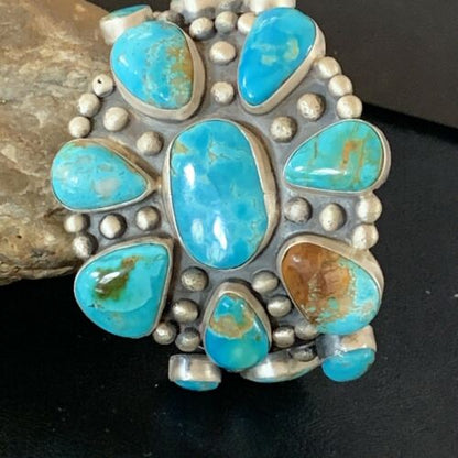 Men's Navajo Blue Royston Turquoise Cuff Bracelet | Sterling Silver | Authentic Native American Handmade | 1070