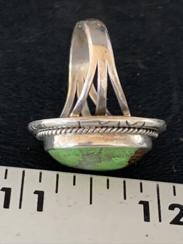 Native American Green Gaspeite Ring | Navajo Sterling Silver | Sz 8.5 | 13779