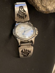 Authentic Native American Hopi Sterling Silver Watch Tips Band | Bear Paw Design | Vintage Men's Jewelry | Old Pawn | 1446