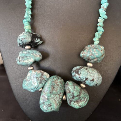 Navajo Blue Turquoise Nugget Necklace | Sterling Silver | Authentic Native American Handmade | 20" | 14419