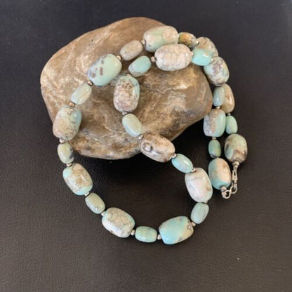 Navajo Blue Turquoise Bead Necklace | Sterling Silver | 20" | Authentic Native American Handmade | 12966